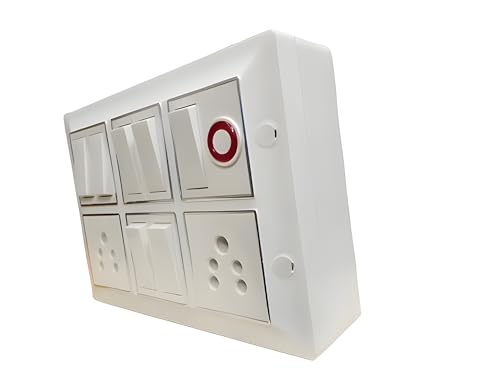 Image of Modular Electrical Switchboard, 6 Switch with 2 Five Pin Socket and Indicator, Premium White Wall Switch Board, Pre-Wired Ready-to-Install, 100% Copper Internal Wiring, Strong Brass Terminals