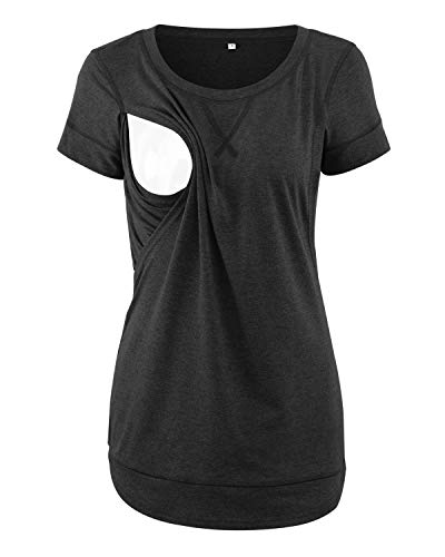Love2Mi Stillshirt Kurzarm Umstandsshirt Stillshirt Umstandsshirt Stillshirt Umstandsmode, dunkelgrau, Large Cover