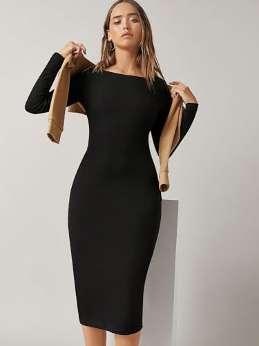 Image of Aahwan Orange Solid Round Neck Solid Bodycon Midi Dress for Women's & Girl's