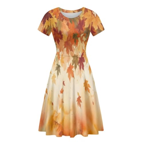 Image of POLERO Women Puffy Swing Elegant Party Midi Dresses Short Sleeve Round Neck A-Line Dress