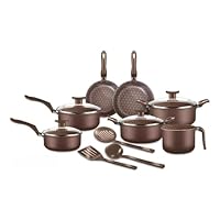 House Organizer Jogo de Panelas Antiaderente com Tampas de Vidro e Utensílios – 10 Peças (Marrom)