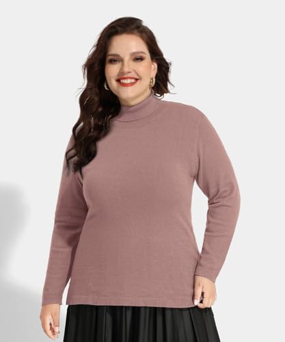 Image of CARCOS Plus Size Sweaters for Women Solid Turtleneck Sweater Long Sleeve Pullover Tops Casual Split Hem Knit Shirts