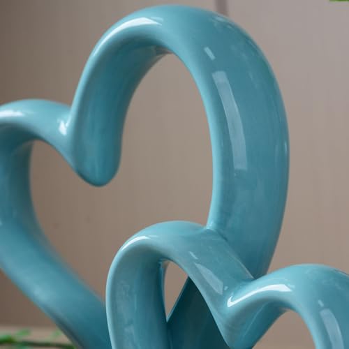 Estatua decorativa moderna de corazón en porcelana azul miniatura 5