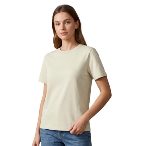 Image of NOBERO 100% Cotton T-Shirts for Women Stylish | Regular Fit | Solid T Shirts for Women 180 GSM Combed Cotton | Crew Neck Half Sleeve