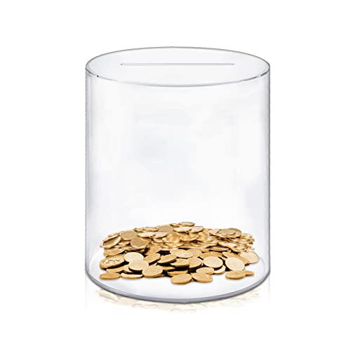 Acrylic Piggy Bank - Break to Open, Smash Money Box for Adults and Kids, Transparent, 8"× 6.3"