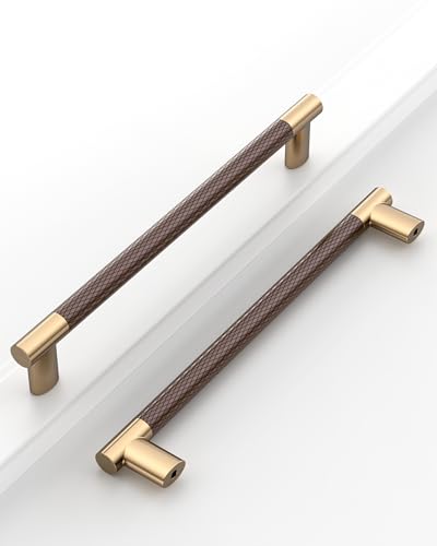 Champagne Bronze & Brown Knurled Kitchen Cabinet Pulls 7 Inch 10 Pack