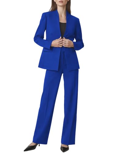 Aotasely Women's 2 Piece Suits Business Casual Outfits Straight Wide Leg Pants Suits Professional Office Work Outfits Royal Blue