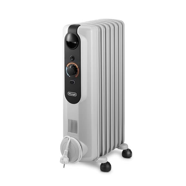 De'Longhi Radia S Easytronic TRRSE0715, Radiador Eléctrico de Aceite, Ahorra Energía, 7 Aletas, Habitaciones hasta 45m³, 3 Modos, Termostato de Seguridad, Modo Anti hielo, Ruedas, 1500W, Gris