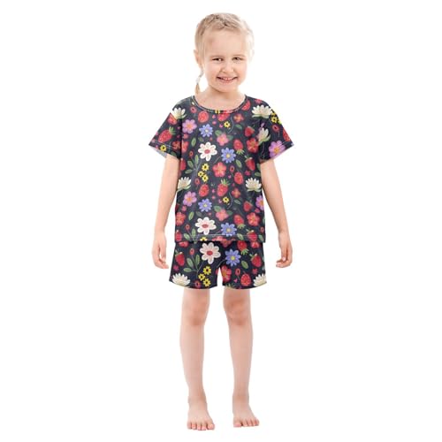 ALAZA Flower Strawberry Floral Black Pajamas Short Sleeve 2 Piece Sleepwear Top and Bottom Pajama Set Unisex3