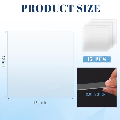 Image of TKOnline 15 PCS Plexiglass Sheets, 12 inch x 12 inch x 0.01 Clear PET Sheet Panels, Clear Acrylic Plastic Sheet for Picture Frame, Invitations, Poster Frames Plastic Board