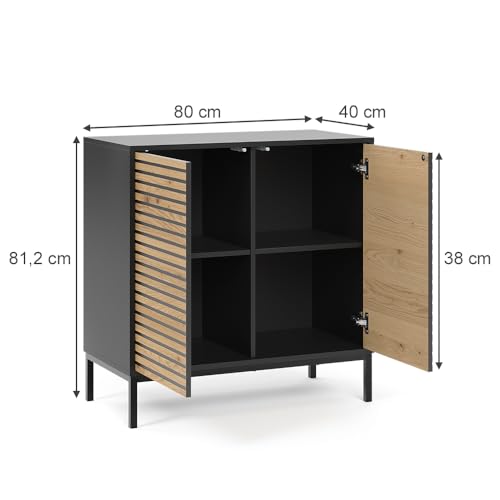 Vicco Kommode Eliza, Schwarz/Eiche, 80 x 81.2 cm mit 2 Türen