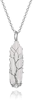 QAQHZW Natural Aventurine Healing Crystal Stone Necklace Silver Tree of Life Wire Wrapped Hexagonal Crystal Points Pendant Necklace for Women Thanksgiving Day Gift