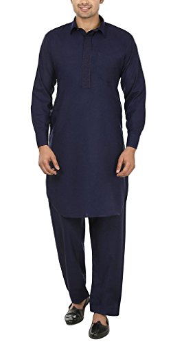 Traje Pathani bordado para hombre en mezcla de algodón con cuello clásico
