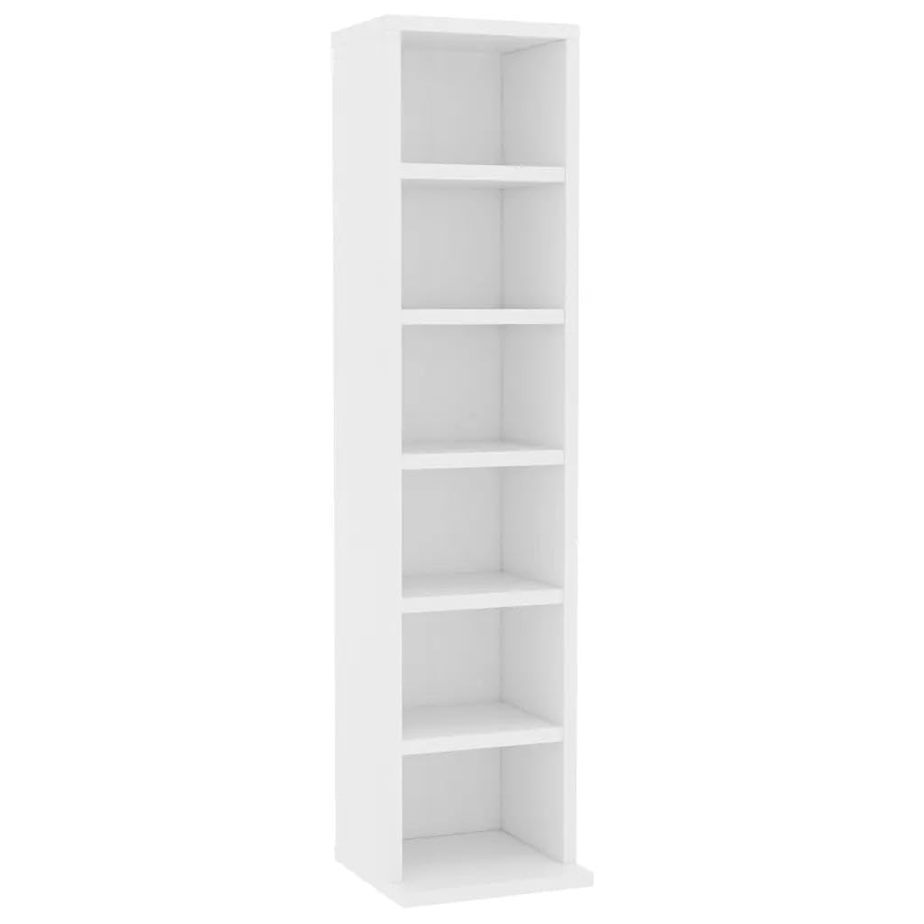 Helloshop26 Armadio CD elegante e pratico, 21 x 20 x 88 cm, con 6 scomparti, stile moderno in legno di ingegneria bianco 02_0047643