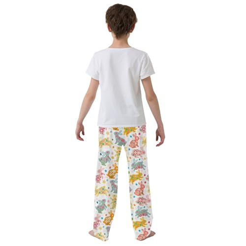 Colorful Bunny with Floral Boys Long Pants Soft Trousers Elastic Waist Kids Lounge Bottoms with Pockets S-XL3