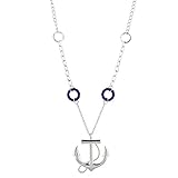 LUX ACCESSORIES Silver Tone Navy Blue Ring Anchor Nautical Pendant Necklace