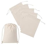 PALTERWEAR 100 Percent Cotton Drawstring Bags, Reusable Quality with Double String, For Pantry Gifts Kitchen - Pack of 6 (Natural Beige, 5 x 7 Inch)
