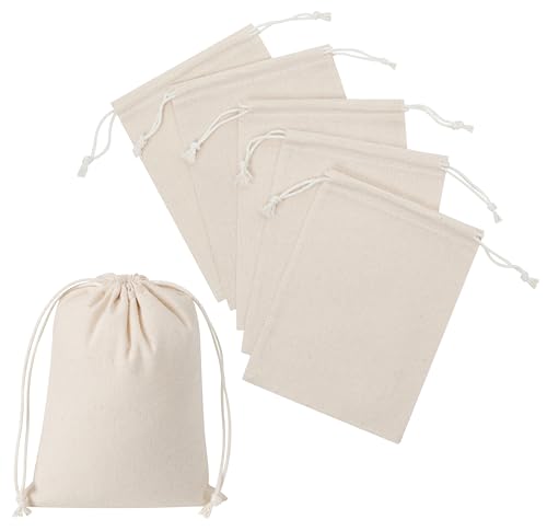 100 Percent Cotton Drawstring Bags Reusable Quality with Double String For Pantry Gifts Kitchen - Pack of 6 (Natural Beige 5 x 7 Inch)