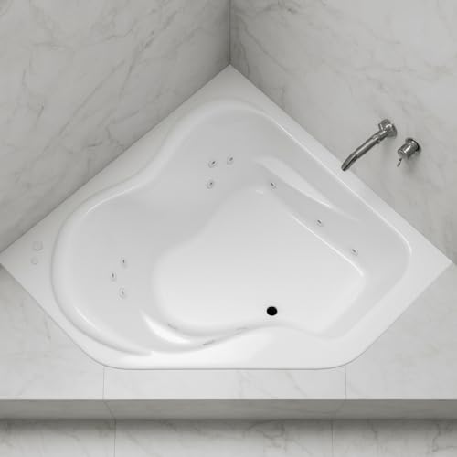 Carver Tubs - CK5959 - Modern Acrylic Fiberglass Whirlpool Tub Water Massage Two Person Jetted Bathtub, w/Heated 12 Jet - Two Person White Acrylic Curved Corner Tub - 59"L x 59"W x 20.5"H