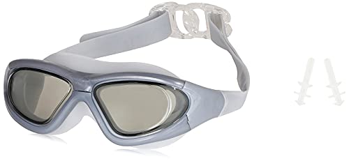 Image of I-SWIM LADIES COSTUME IS-103 NAVY /WHITE DOTS SIZE 2XL WITH GOGGLES SILICONE IS-SG LARGE WITH BOX GREY