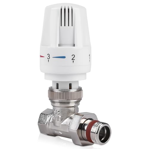 Thermostatventil Thermostatkopf, 1/2' Thermostatventil mit Gewindeanschluss, Thermostatsatz, Rücklaufverschraubung 1/2' Durchgang Heizkörper Venti, Heizungsventil, Weiß