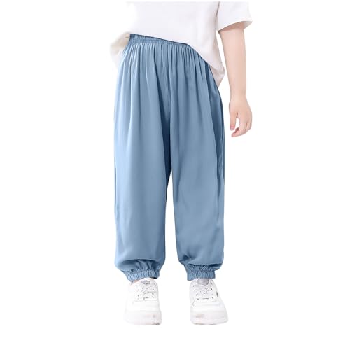 2-Pack Kids Breathable Summer Ice Silk Pants Loose Comfy Elastic Waist Anti-Mosquito Long Pants for Boys & Girls 2-10 Years4