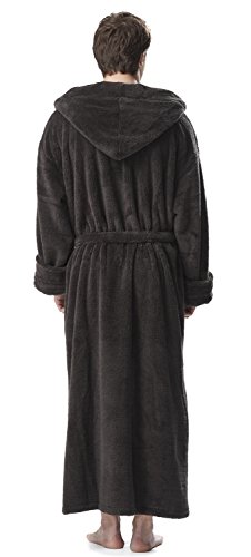 Arus Mens Hooded Fleece With Long Ankle Length Turkish Bath Robe Charcoal, Large-X-Large #TOP3