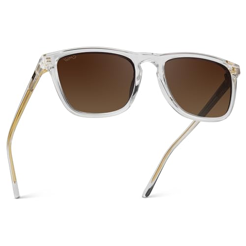 WearMe Pro - Polarized Lens Square Modern Sunglasses for Men (Clear/Brown Gold Gradient Lens)