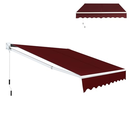HOMASIS Toldo Manual Retráctil Plegable, Toldo Enrollable Exterior con Manivela de Metal, Protección UV, Impermeable, Ventana Puerta de Techo para Terraza, Jardín, Balcón (Burdeos, 245x200cm)