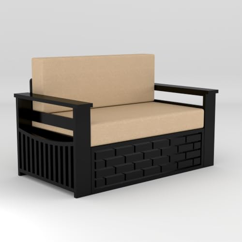 Image of Solid Sheesham Wood Sofa Cums Bed with Mattress & Storage | Rosewood Convertible Sofa Bed for Living Room & Bedroom (E-Walnut, 2 Seater)