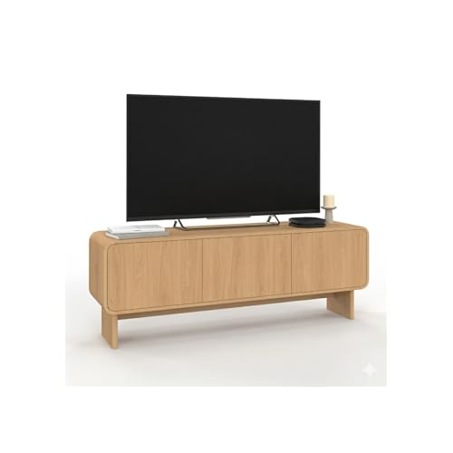 IDMarket - Meuble TV 140 cm Capucine 3 Portes façon hêtre Design Arrondi