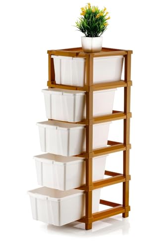 Image of TEKCOOL Plastic Drawer Organizer Self Standard Rectangular Multi Purpose Modular Drawer System Large Chest of Drawer Organizer for Home Office,Product Dimension When assembeled (5XL, Brown hex);'