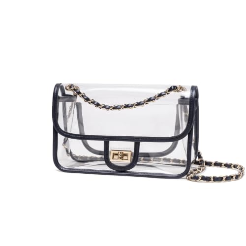 Image of Womens PVC Clear Purse Handbag with Chain Stadium Approved Clear Bag See Through Bag for Working and Concert