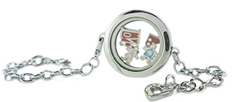 Bg247 Customizable Silver Circle Floating Locket Bracelet With Dangling Heart And Choice Of 6 Charms #TOP19