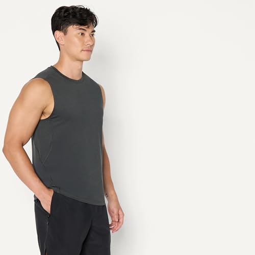 Amazon Essentials Herren Leichtes, Schnelltrocknendes und Feuchtigkeitsableitendes Sport-Muskelshirt aus Tech Stretch, Ärmellos, 2er-Pack, Graphit Heide/Henna, XS 2