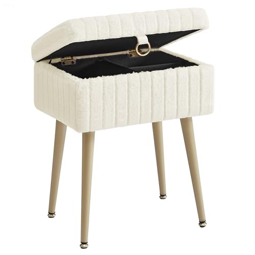 Consejos para Comprar Otomanas . 33 SONGMICS ULOM505WZ02 - Taburete de Maquillaje, reposapiés otomano, Patas de Metal, pies Ajustables, para Sala de Estar, recámara, Sala de Maquillaje, Color Blanco Crema