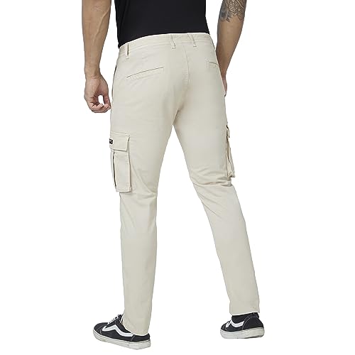 Image of Spykar Men Olive Green Cotton Slim Fit Ankle Length Mid Rise Trousers
