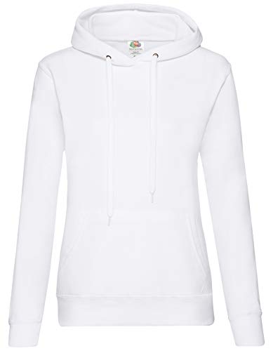 Fruit of the Loom 62038 Women’s Ladies’ Lady Fit Hooded Sweatshirt, Womens, Hoodie, Fruit of the Loom - Lady-Fit Hooded Sweat, White, 6.5 UK
