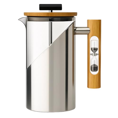 StramperPress| French Press coffee maker | HourGlass Timer| Coffee Press| (Silver, Stainless Steel)