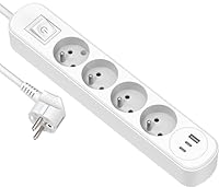 Electraline Prima 35620 Steckdosenleiste mit 4 Steckdosen, 16 A + 3 USB (1 USB A + 2 USB C PD20 W) mit Schalter, Kabel 1,5 m, Weiß