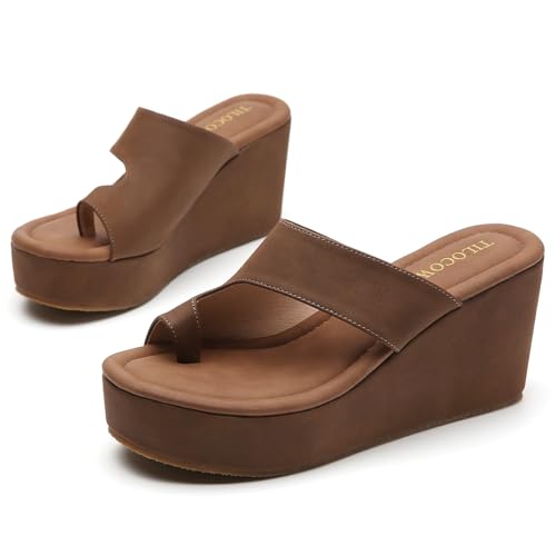 Image of Tilocow Wedge Bunion Sandals for Women Platform Slipper High Heel Wedge Flip-Flop Light Weight Ladies Shoes
