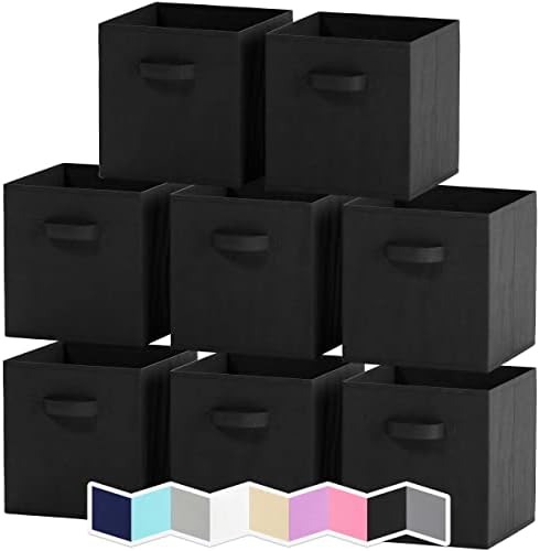 Cube Storage Baskets For Organizing - 11 Inch - Set of 8 Heavy-Duty Storage Cubes For Storage and Organization. Makes The Perfect Bins For Cubby Storage Boxes Or Cube Storage Organizer (Black)