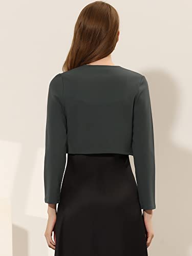 Image of Allegra K Women's Elegant Bolero Shrugs Lace Insert Business Office Open Front Crop Cardigan Medium Dark Grey