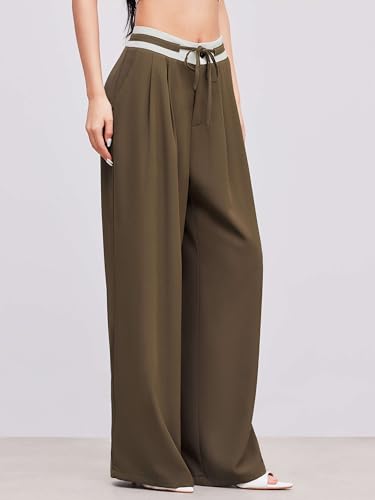 CIDER Women's High Waisted Wide Leg Pants Drawstring Business Casual Dress Pants Trendy3