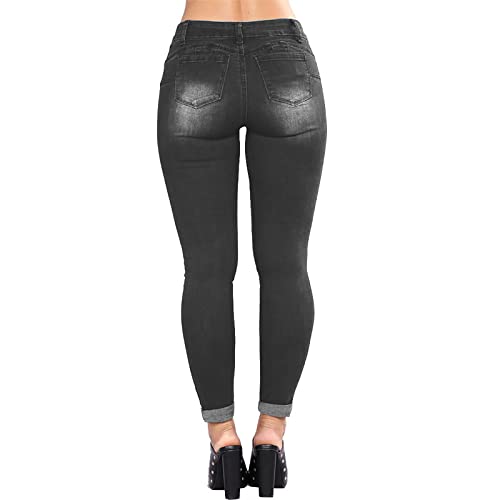 LONGBIDA Women's Stretch Ripped Jeans Skinny Distressed Destroyed Cuffed Denim Pants