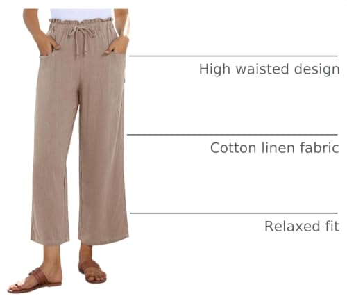 Image of siliteelon Wide Leg Linen Pants for Women Summer Capri Palazzo Flowy Pants Casual Loose High Waist Trousers with Pockets