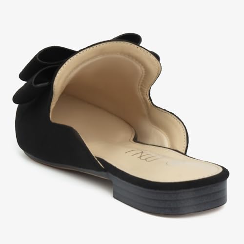 Image of MUSSHOE Mules for Women with Bow Knot: Pointed Toe Flats - Cloud-Cushion Suede Backless Loafers for Office & Casual Wear - Wide-Fit Friendly Slip On Slides with Memory Foam