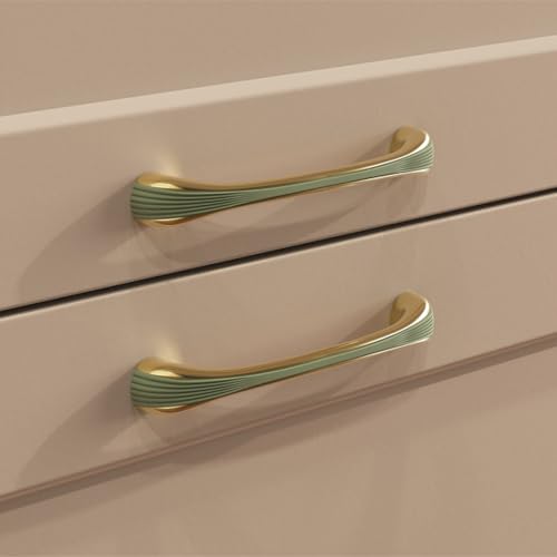 Image of LAPO 4 Inch Cabinet Handles for Cupboard Storage, Wardrobe Panels and Drawer Units, Reliable Grip Support, Easy Fit Installation, Corrosion Resistant, Hole to Hole Size 10 cm (Green Gold, Pack of 6)