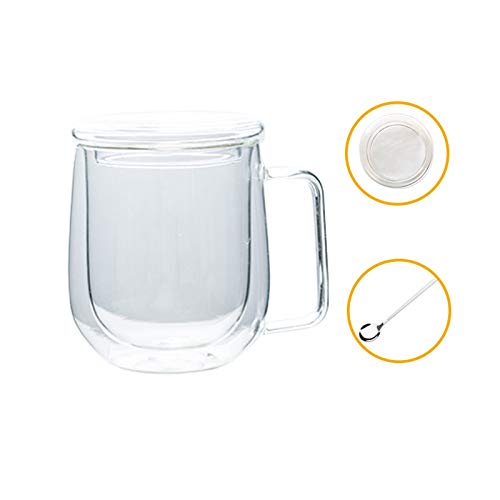 Taza De Café Doble pared con aislamiento Vasos de café espresso de 8,5 onzas de café o de té de vidrio tazas con tapa y cuchara, Latte Cappuccino Espresso cristalería Tazas Desayuno(Transparent)