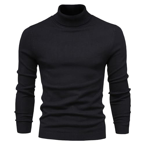 JEKE-DG Men's Turtleneck Casual Knitted Pullover Sweater Slim Fit Solid Fashion Sweater Long Sleeve Basic Warm Sweaters